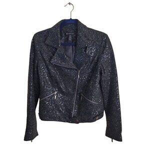 Inc International Charcoal Gray Fully Sequined Moto Jacket Size S